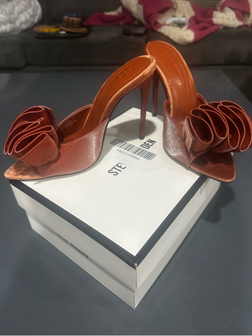 Steve Madden Rust Ruffle Open-Toe Stiletto Mules